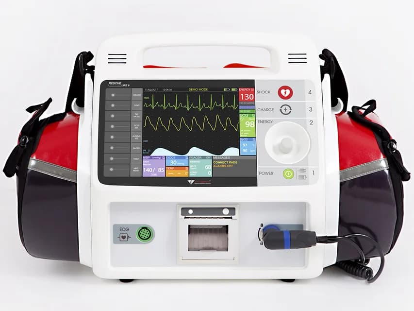 Defibrilator Rescue LIFE 9 AED cu temp, spo2, stimulator cardiac - alte limbi